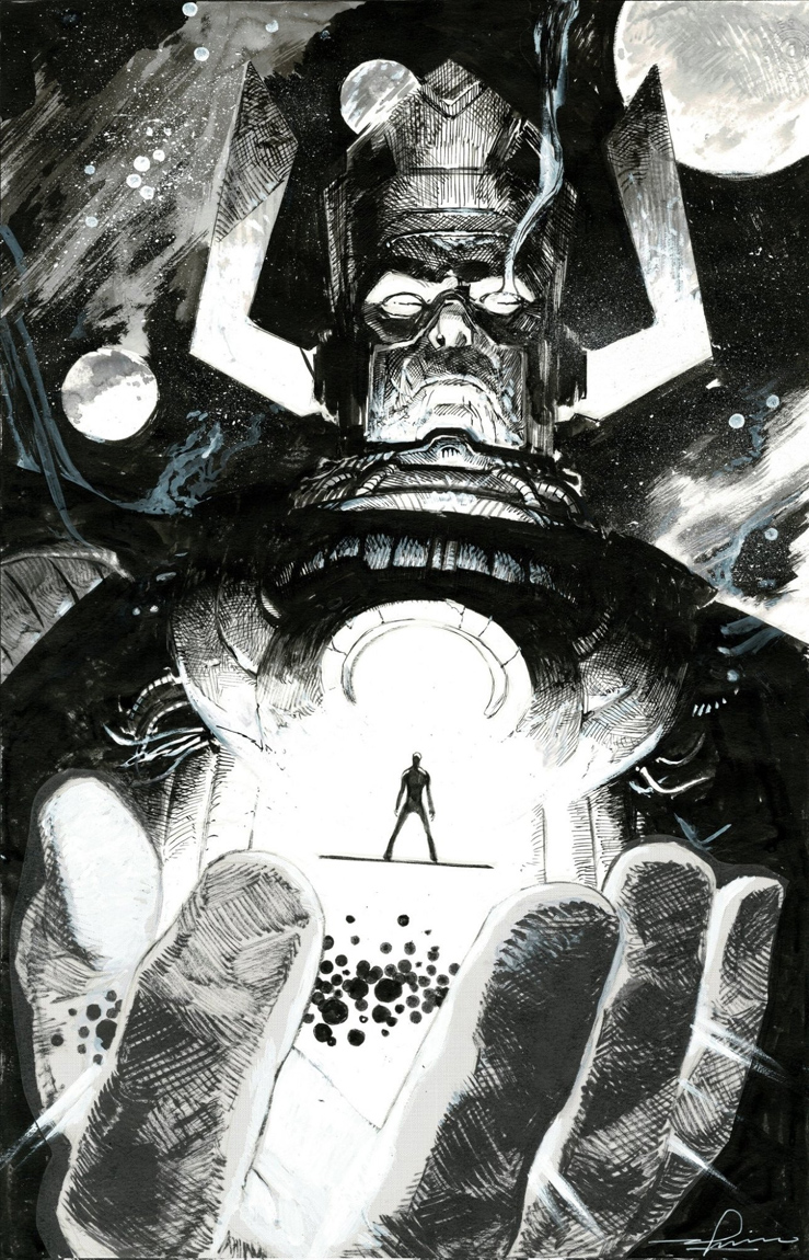 Galactus & Silver Surfer by Gerardo Zaffino #galactus #SilverSurfer You can find this one and other prints by him following this link: gerardozaffino.bigcartel.com