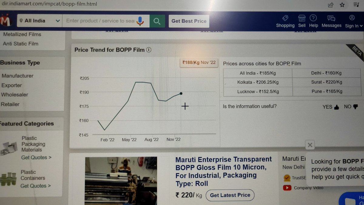 ValueInvestorPC's tweet photo. #BOPP films price started going up again

Interesting information about price trend from #indiamart 
#cosmofirst
#srf
#uflex 
#jindalpolyfilms https://t.co/6FTFa80BMj