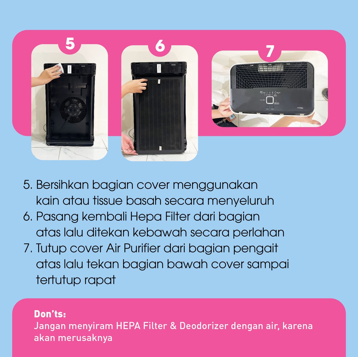 IDPanasonic's tweet photo. Cek Cara Membersihkan HEPA Filter Air Purifier dibawah ini yuk guys ! Semoga bisa menjadi referensi anda dalam memberiskan Air Purifier Anda dirumah.
#PanasonicService #PanasonicAlwayasSupportYou #LiveYourBest #PanasonicAja #Idpanasonic #nyatakualitasinovasi https://t.co/K01dOVsPNU