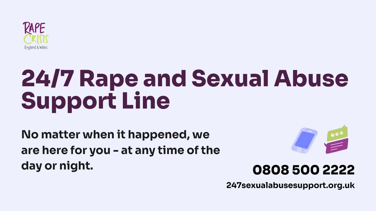 We’re pleased to launch our new 24/7 Rape & Sexual Abuse Support Line – a free phone and online chat service for anyone aged 16+ in England & Wales who has experienced any form of sexual violence, abuse or harassment at any time in their lives. ℹ️ bit.ly/3Y0YS1o