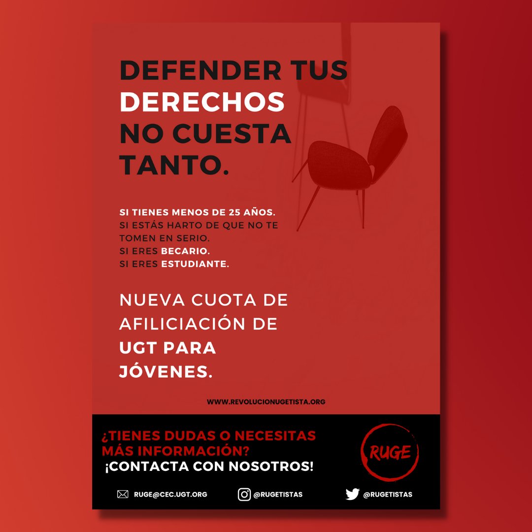 DEFENDER TUS DERECHOS NO CUESTA TANTO

➡️ Si tienes menos de 25 años
➡️ Si eres estudiante
➡️Si eres becario

Si estás harto de que no te tomen en serio, 

¡ #rugeportusderechos ! #afliate a #RUGE

Más información en

ow.ly/hhSo50Jjkw1