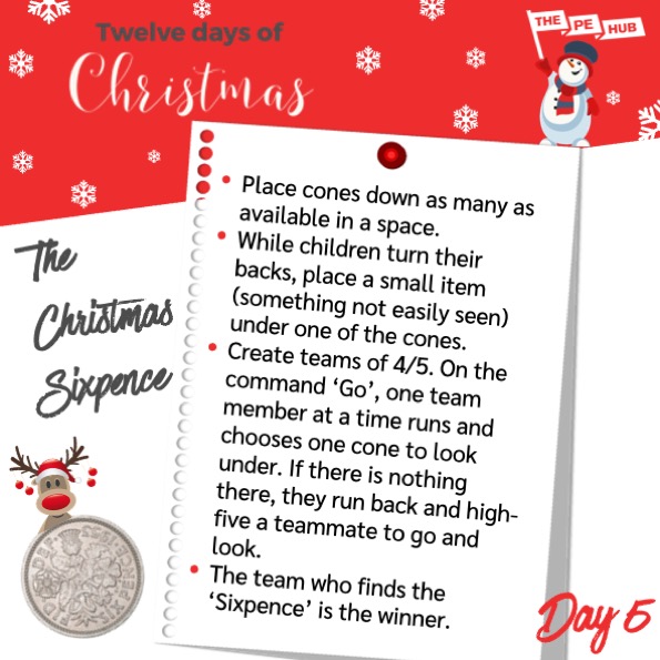ThePEhub's tweet photo. Day 5 Can you find the sixpence? 

 #thepehub #primarype #primaryschoolteacher #primarysch #primaryteacher #pesspa #primaryschoolteaching #primaryschool #primaryschools #christmaspe https://t.co/wW1t4zDlcx