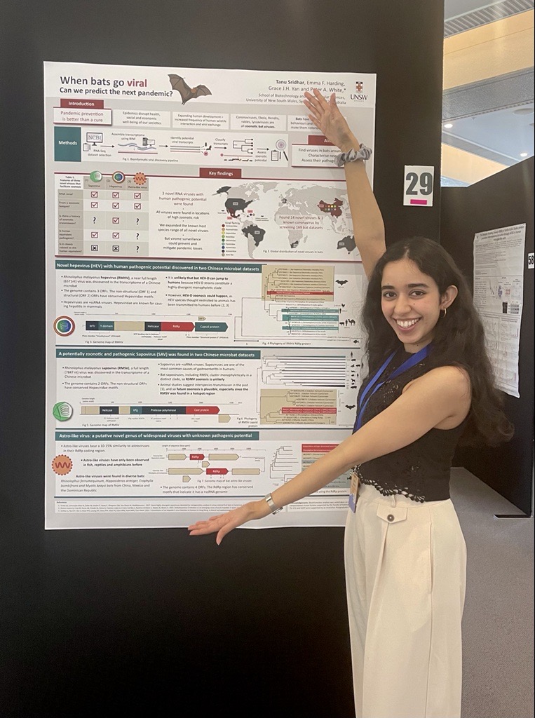Emma Harding (@emma__harding) on Twitter photo Want to read about viral discovery with your wine 🥂 at the #AVS11 poster session tonight?
Come visit posters by my lab mates <a href="/websterbanjo/">websterbanjo</a> and @TanuSridhar to learn about retrovirus evolution in amphibians 🐸 and predicting the next bat 🦇 pandemic virus! 😷
<a href="/WhiteLabUNSW/">White lab UNSW</a> Want to read about viral discovery with your wine 🥂 at the #AVS11 poster session tonight?
Come visit posters by my lab mates <a href="/websterbanjo/">websterbanjo</a> and @TanuSridhar to learn about retrovirus evolution in amphibians 🐸 and predicting the next bat 🦇 pandemic virus! 😷
<a href="/WhiteLabUNSW/">White lab UNSW</a>