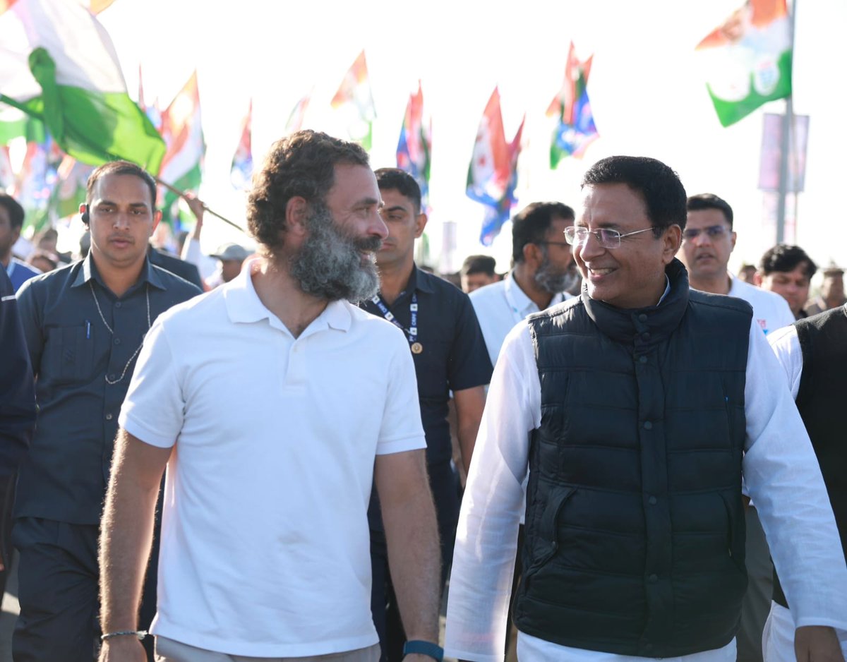 सूरज उगने से सूरज छुपने तक, 
हम चलेंगे भारत जुड़ने तक।
<a href="/RahulGandhi/">Rahul Gandhi</a>
<a href="/rssurjewala/">Randeep Singh Surjewala</a>
<a href="/SachinPilot/">Sachin Pilot</a>
#BharatJodoYatra