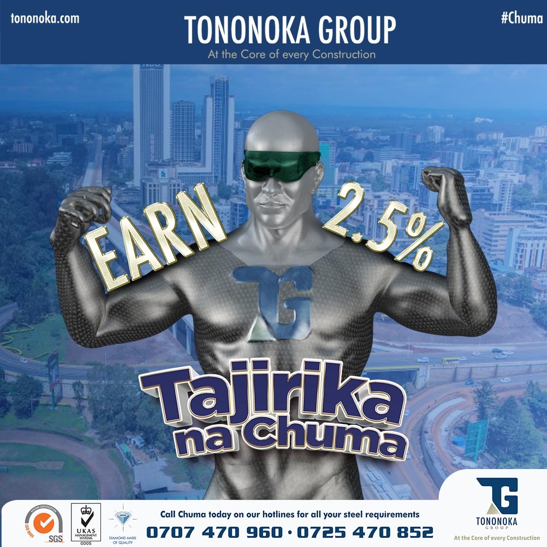 Buy Steel worth Ksh 100,000 and above from Tononoka and earn 2.5% extra on top of the market discount!
You can redeem these points on your next purchase. Do not miss out on this amazing deal!
Register today and Tajirika na Chuma!
Call now at 0707 470 960. 
#Chuma
#TajirikaNaChuma