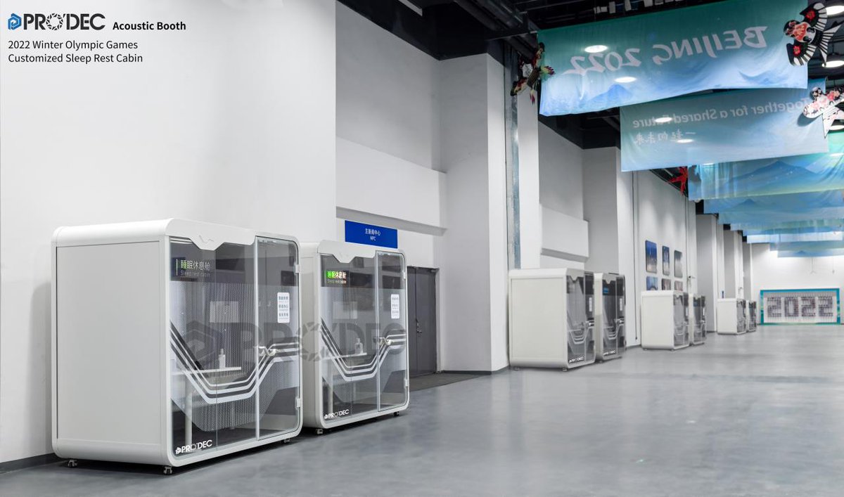 AcousticProdec's tweet photo. Inspired by Winter Olympics' passion and its culture, our Acoustic Sleep Booth is a mix of materials of utmost quality: tempered glass, aerospace-grade aluminum, sound absorbing panel, and cozy bed combined together to create a refined appeal and the highest comfort. https://t.co/6jOWaiVMmP