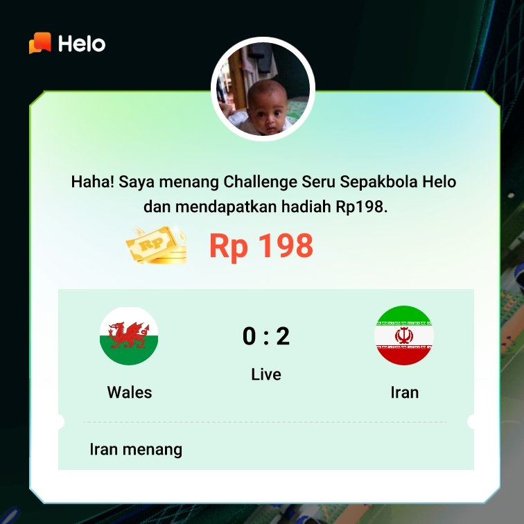 rifanezza's tweet photo. Haha! Saya menang Challenge Seru Sepakbola Helo dan mendapatkan hadiah Rp198.
https://t.co/YIHfnixxRB https://t.co/4cbfwVjVBy