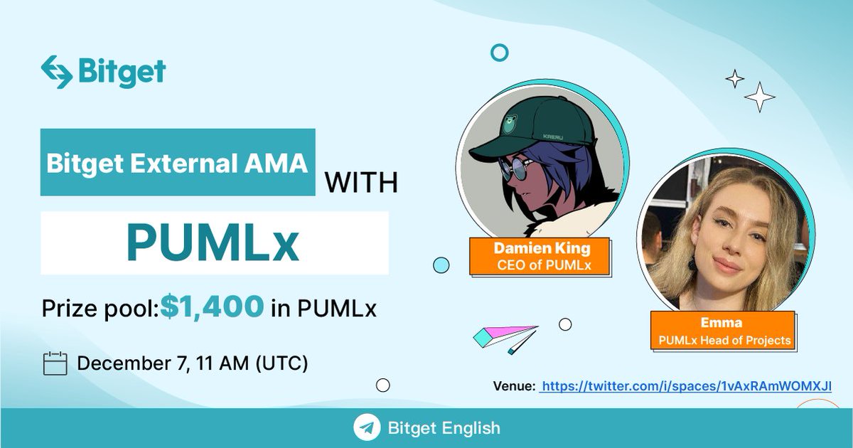 Bitget (@bitgetglobal) on Twitter photo Join <a href="/pumlhealthio/">PUML Better Health</a> Community AMA with #Bitget, Win $PUMLx
βοΈ Time: 7 PM (UTC+8) | December 09, 2022
π₯ Venue: x.com/i/spaces/1vAxRβ¦
π Prize Pool: $1,400 PUMLx
How to participate? Check & fill out the gleam here: gleam.io/eMFSt/pumlx-x-β¦
More details: bitget.com/en/support/art⦠Join <a href="/pumlhealthio/">PUML Better Health</a> Community AMA with #Bitget, Win $PUMLx
βοΈ Time: 7 PM (UTC+8) | December 09, 2022
π₯ Venue: x.com/i/spaces/1vAxRβ¦
π Prize Pool: $1,400 PUMLx
How to participate? Check & fill out the gleam here: gleam.io/eMFSt/pumlx-x-β¦
More details: bitget.com/en/support/artβ¦