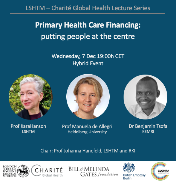 📢Join us today! We are thrilled to welcome <a href="/Karaghanson/">Kara Hanson</a> <a href="/TsofaB/">Benjamin Tsofa</a> @ManuelaDeAllegr to launch the <a href="/LancetGH/">The Lancet Global Health</a> Commission on Financing PHC in Germany!
Moderation by <a href="/johanefeld/">Johanna Hanefeld</a> 

➡️Join online bit.ly/PHC-f

<a href="/LSHTM/">London School of Hygiene & Tropical Medicine</a> <a href="/globalhealth_de/">German Alliance for Global Health Research</a> <a href="/HSR_LSHTM/">Health Systems LSHTM</a> <a href="/gatesfoundation/">Gates Foundation</a> <a href="/UniHeidelberg/">Uni Heidelberg</a>