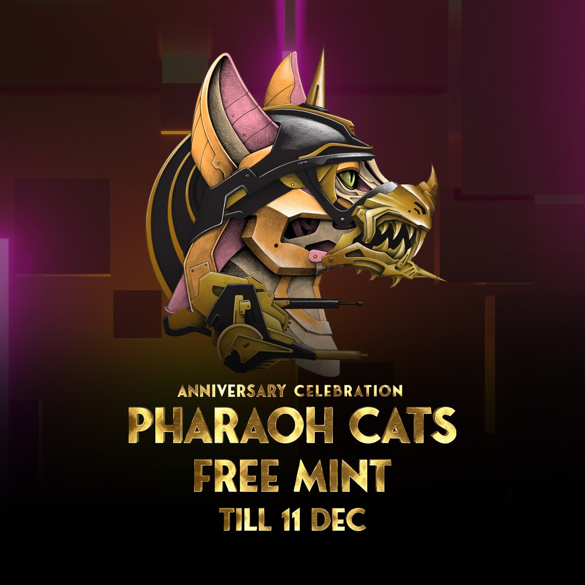 CryptoPharaohs_'s tweet photo. 🎉 PHARAOH CATS FREE MINT 🎉

1111 Pharaoh Cats are being revived from their mummified state and infused with technology so you can claim one. 

Offer 20+ tributes at the altar of the Pharaoh Cats Gleam and prove your worth
https://t.co/u4MoaUbYGu
#NFT
#FreeMint 
@flowverse_ https://t.co/HIlt1LK3j2