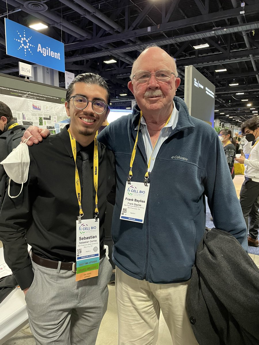 Mr_SebasG's tweet photo. What a great way to end my #CellBio2022 Conference experience! I presented my poster one last time and met an amazing individual: Dr. Frank Bayliss, an incredible mentor and the director of the Genentech Foundation Fellowship at SFSU. Thank you @ASCBiology for having me! https://t.co/OPnXuYOeyI