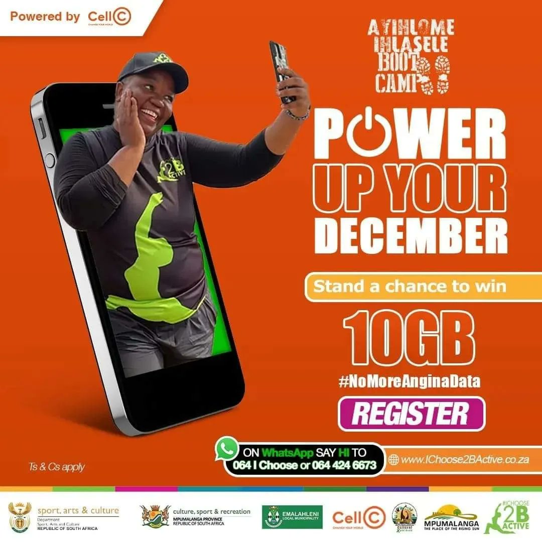 KingTsholo012's tweet photo. 3 Days To Go..
Ayihlome Ihlasele Bootcamp on the 10 Dec 22.
In partnership with @CellC
https://t.co/GZDCi0ClyD
I Choose 2 B Active...HOW ABOUT YOU?
@Ichoose2BActive
#AyihlomeIhaseleBootcamp
#IChoose2BActive
#NoMoreAnginaData https://t.co/swQdVOiBUX