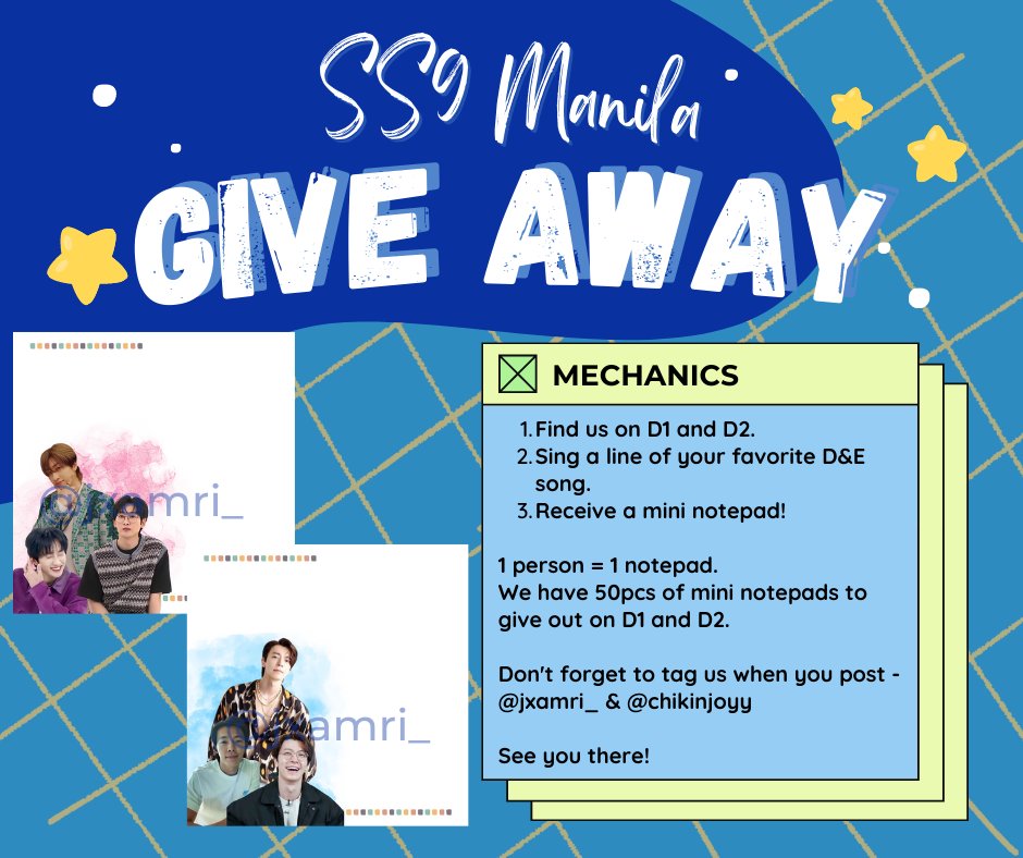 jxamri_'s tweet photo. Part 1 of my #SS9inManila GA with @chikinjoyy! 🫶

May pa-song number tayo eme hahahaha. If ayaw kumanta, sayaw nalang po ng I Wanna Love You. Chz 🤣

12/17 - Donghae mini notepad
12/18 - Eunhyuk mini notepad

See you there! 💙 https://t.co/EndXG24NUA