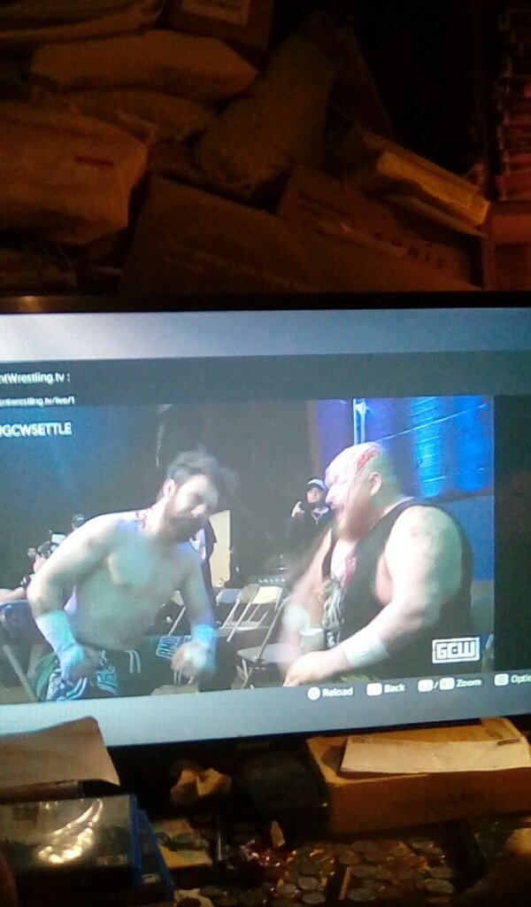 Eva_Sebastian0's tweet photo. @Thegrimybastard & @Matt_Tremont beating the Hell out of each other just a regular Tuesday night on @indiewrestling #GCWSettle https://t.co/VOmecuGoRI