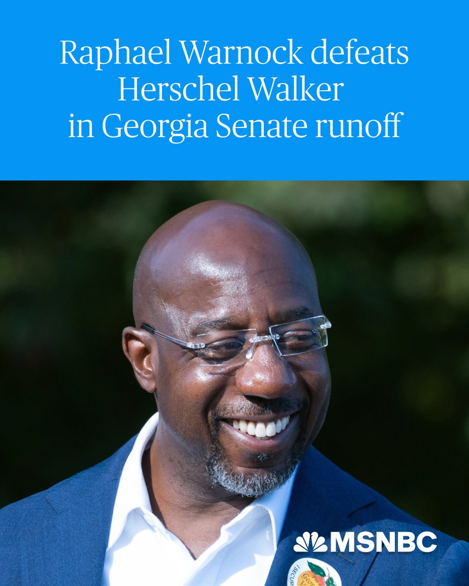BREAKING: Sen. Raphael Warnock wins re-election in Georgia, defeating Herschel Walker, NBC News projects. on.msnbc.com/3P9h3Oh
