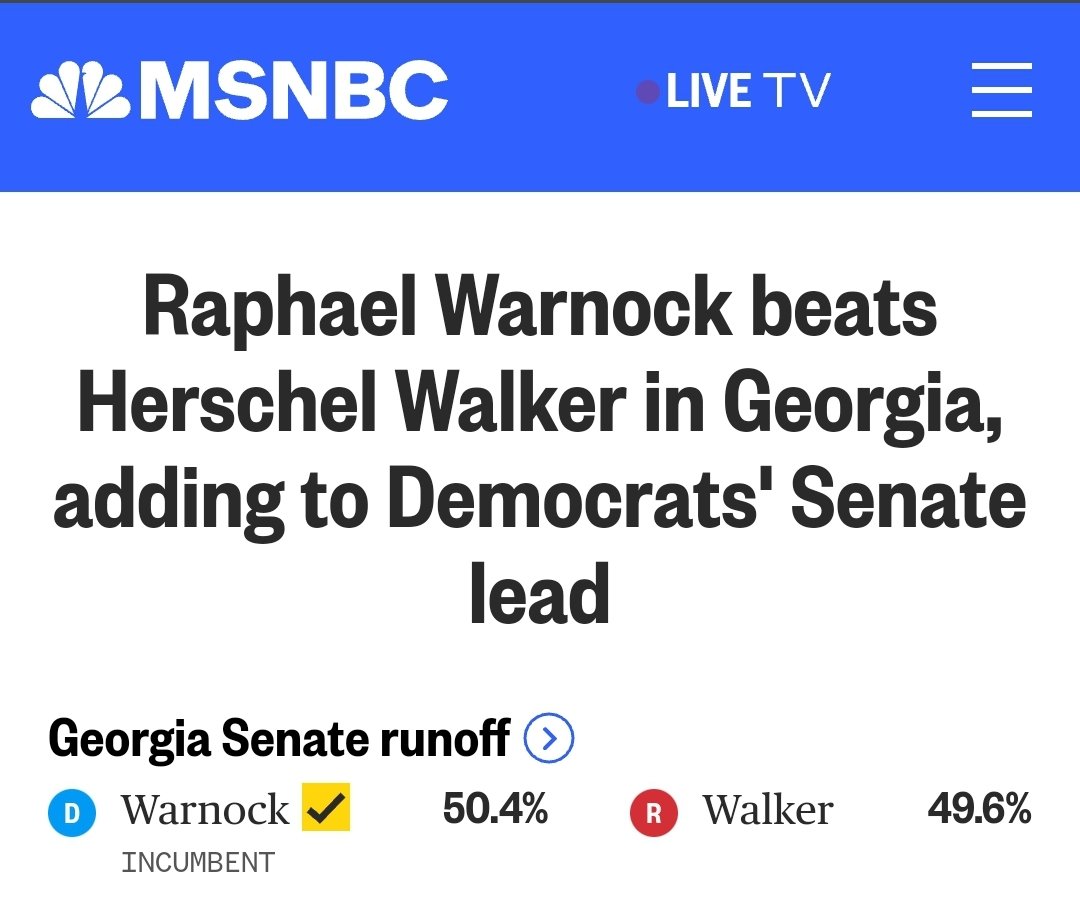 Congratulations to Senator Warnock, who has tonight won his fourth election in the last two years.
