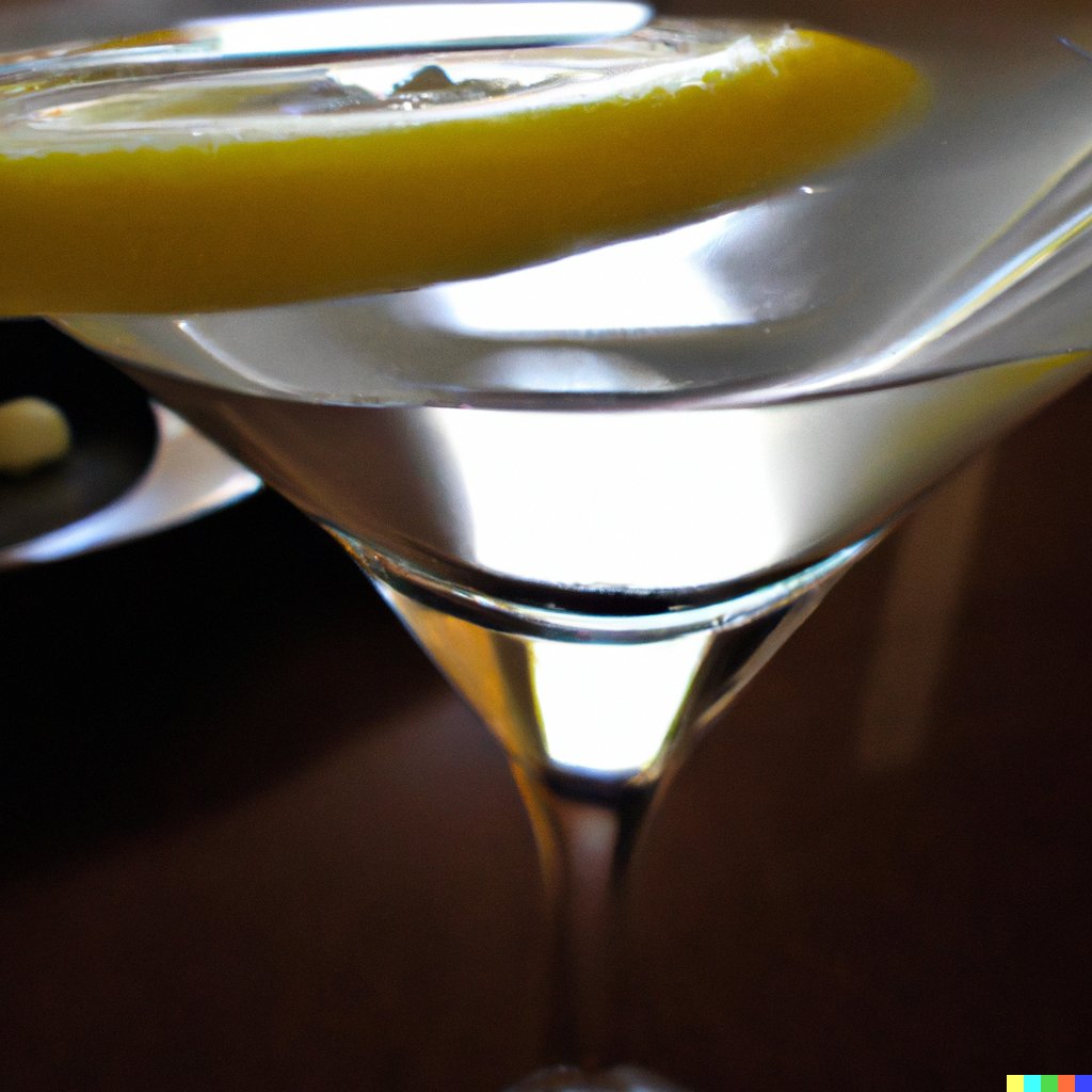 Future2Ben's tweet photo. "A close-up of a shaken, not stirred martini glass, with a twist of lemon and a glint of light reflecting off the rim." https://t.co/loLUQpTgmV