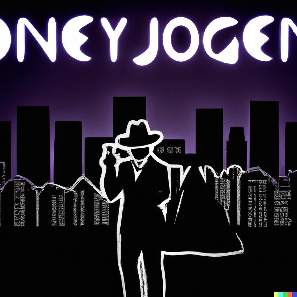 Future2Ben's tweet photo. "A shadowy figure in a tuxedo and fedora, holding a gun and standing in front of a flaming city skyline with the words "Agent 007" in bold, neon letters." https://t.co/Y9hFIvj4v7