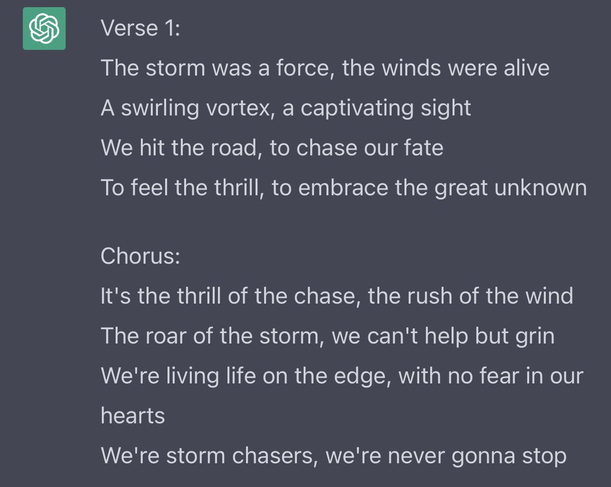 ryanhallyall's tweet photo. @WhiteWeather_ Here’s some AI generated lyrics for it 💀 https://t.co/hiXLlVQMNc