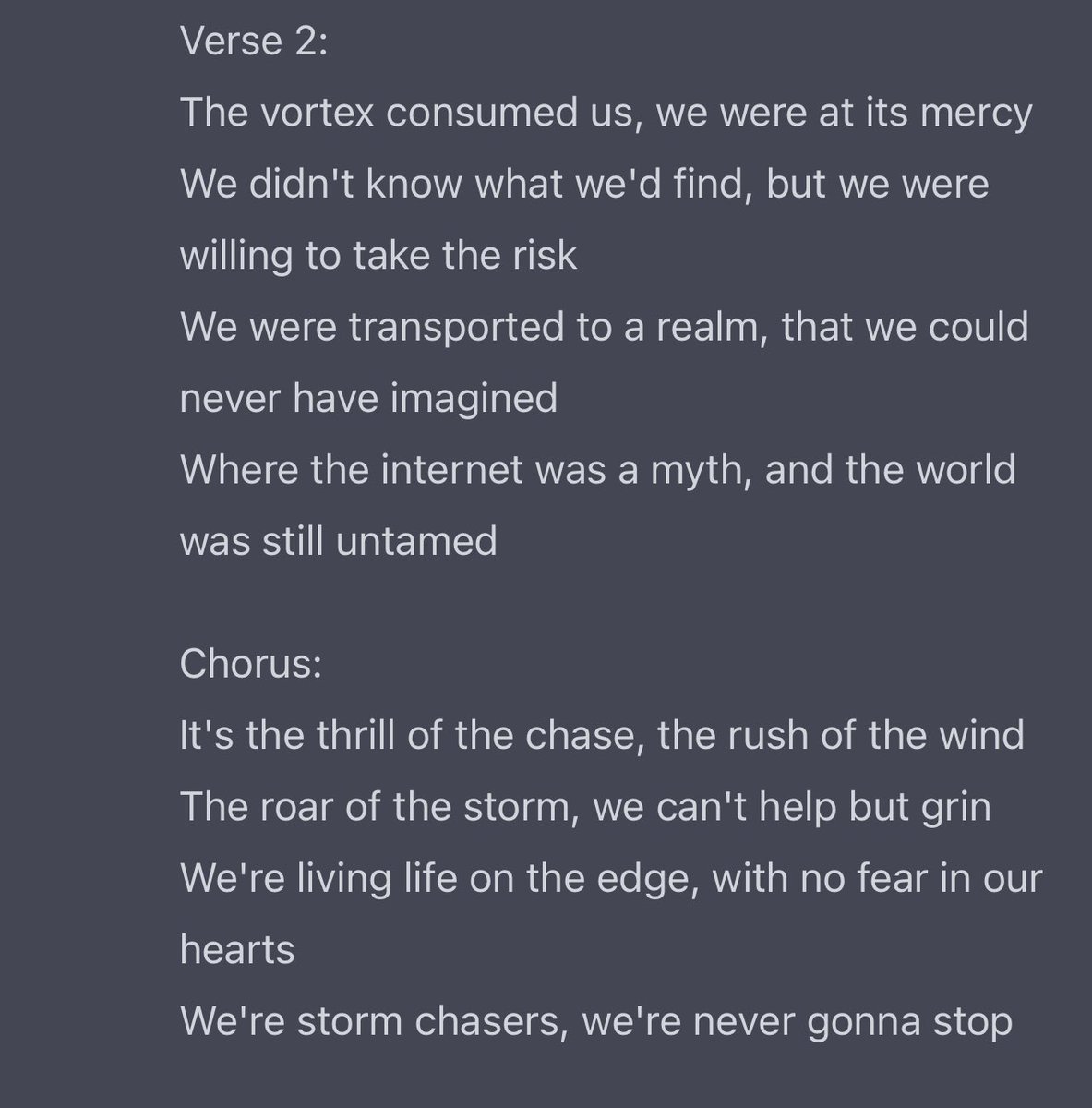 ryanhallyall's tweet photo. @WhiteWeather_ Here’s some AI generated lyrics for it 💀 https://t.co/hiXLlVQMNc