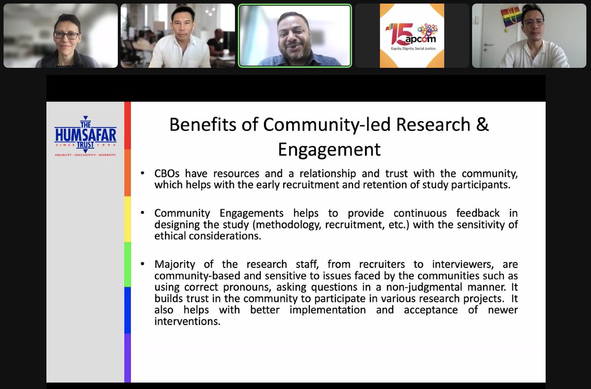 KimberlyEGreen's tweet photo. Brilliant presentation by Murugesan Sivasubramanian @HumsafarTrust on community-led research in India and examples from their leadership in #HIV self-testing  research as part of @apcom's Master Class Series @GileadSciences @Inad_Rie @PATHtweets #HIVST @UNITAID @Ashahegde1 https://t.co/RgG4RQyPNj