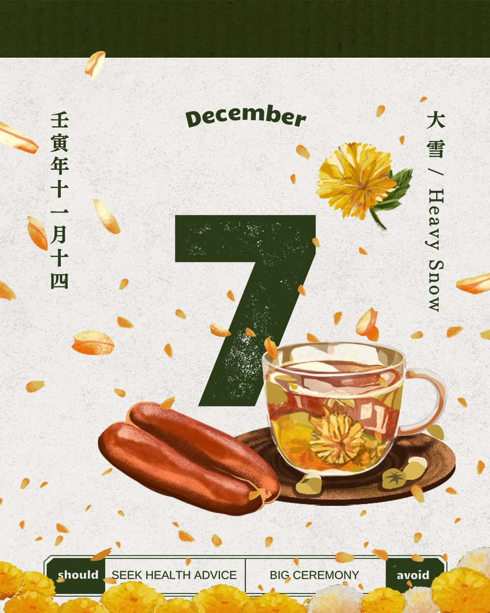 ptsplustv's tweet photo. 1/"Heavy Snow." We're entering the 1st solar term of the 11th lunar month today.
According to numerologists, those born into the Chinese zodiac signs of Rabbit🐰, Snake🐍, Rooster🐔, Dragon🐉, and Dog🐶, will be lucky between now and the 22nd.
👇Chrysanthemum tea &amp; mullet roe. https://t.co/YtOD6lrVjB
