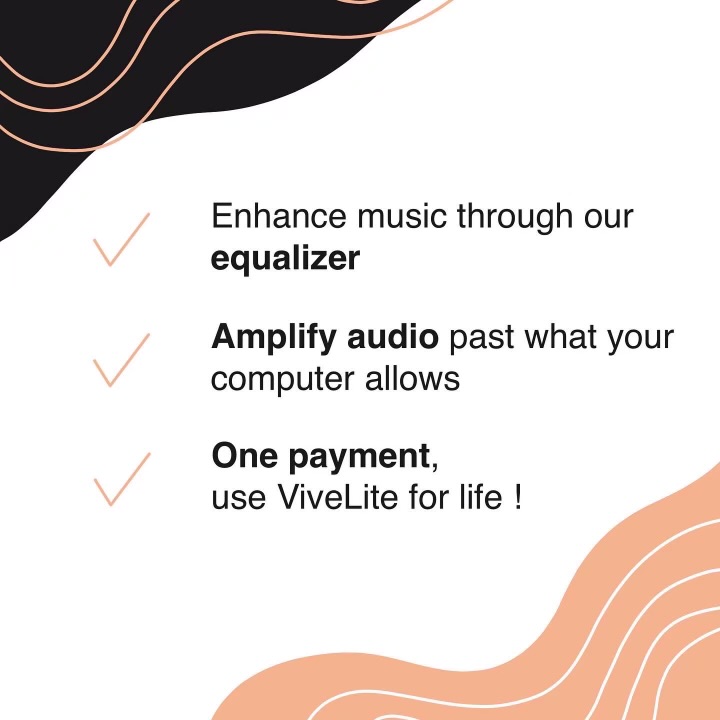 ViveSoundLLC's tweet photo. ViveLite application will help you:

• Enhance music through our equalizer
• Amplify audio past what your computer allows

It is very easy to use and it requires only one time payment for a lifetime use !

#vivesound #vivelite #app #desktop #equalizer #audio #smallbusiness https://t.co/2Rkm2503XD