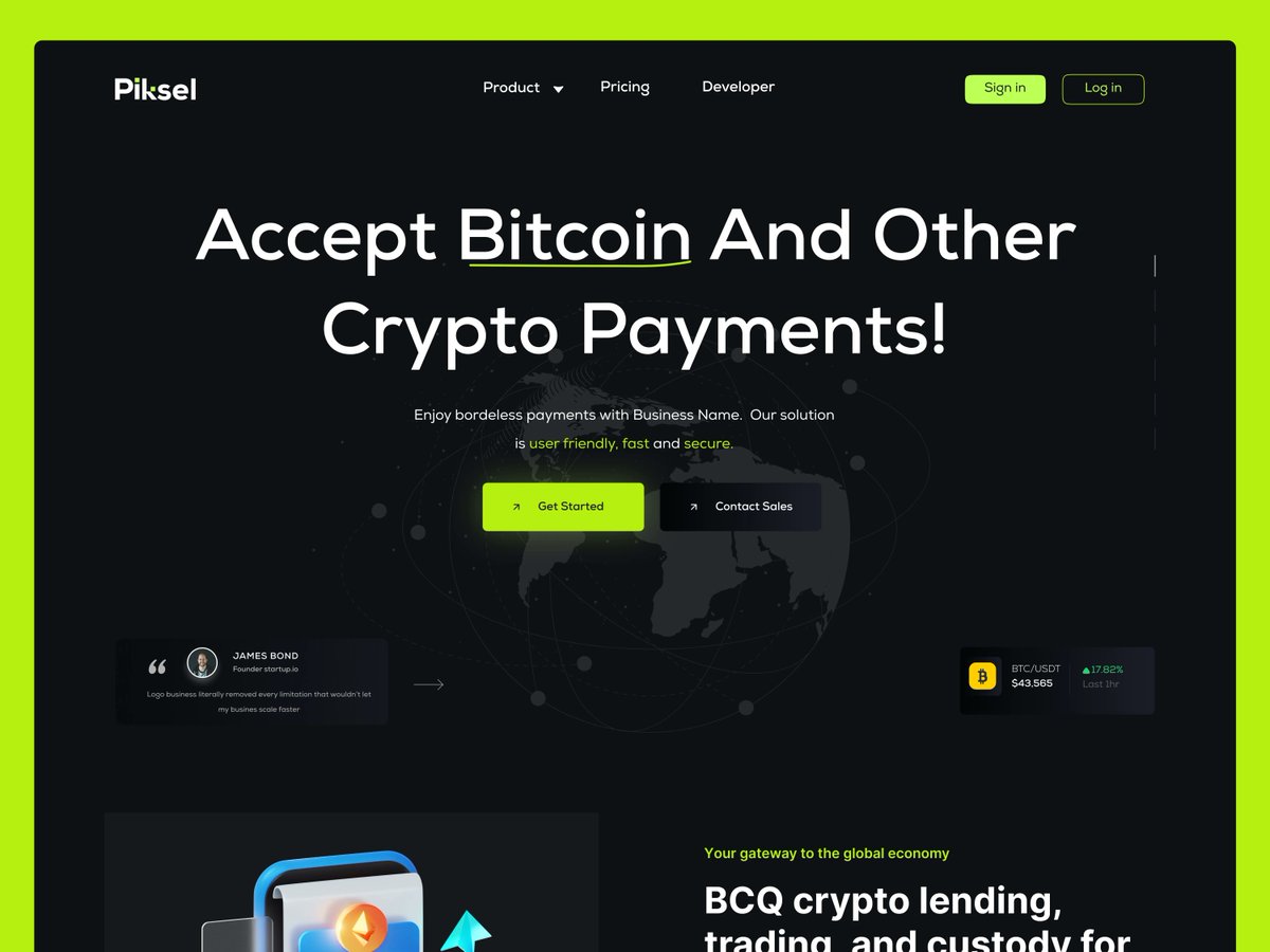RashadujjamanR's tweet photo. Hello everyone! 👋

This is the result of my another exploration design website about Crypto payment landing page design  

Have an amazing project? Let’s chat! - samrabby4@gmail.com 

#UIUX #UI #UX #websiteUI #appdesign #minimalui #mobieapp #userinterface #crypto #blockchain https://t.co/RFgEwRHKMo