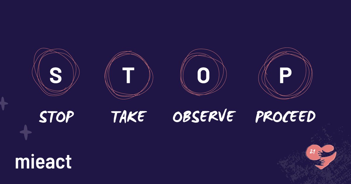 S is for "Stop" 🖐️
Stop where you are, try not to let your emotions take control.

T is for "Take" 😮
Take three deep breaths.

O is for "Observe" 👀
Observe your body. Are you ready to proceed?

P is for "Proceed' 👍
Once you are ready, proceed mindfully.