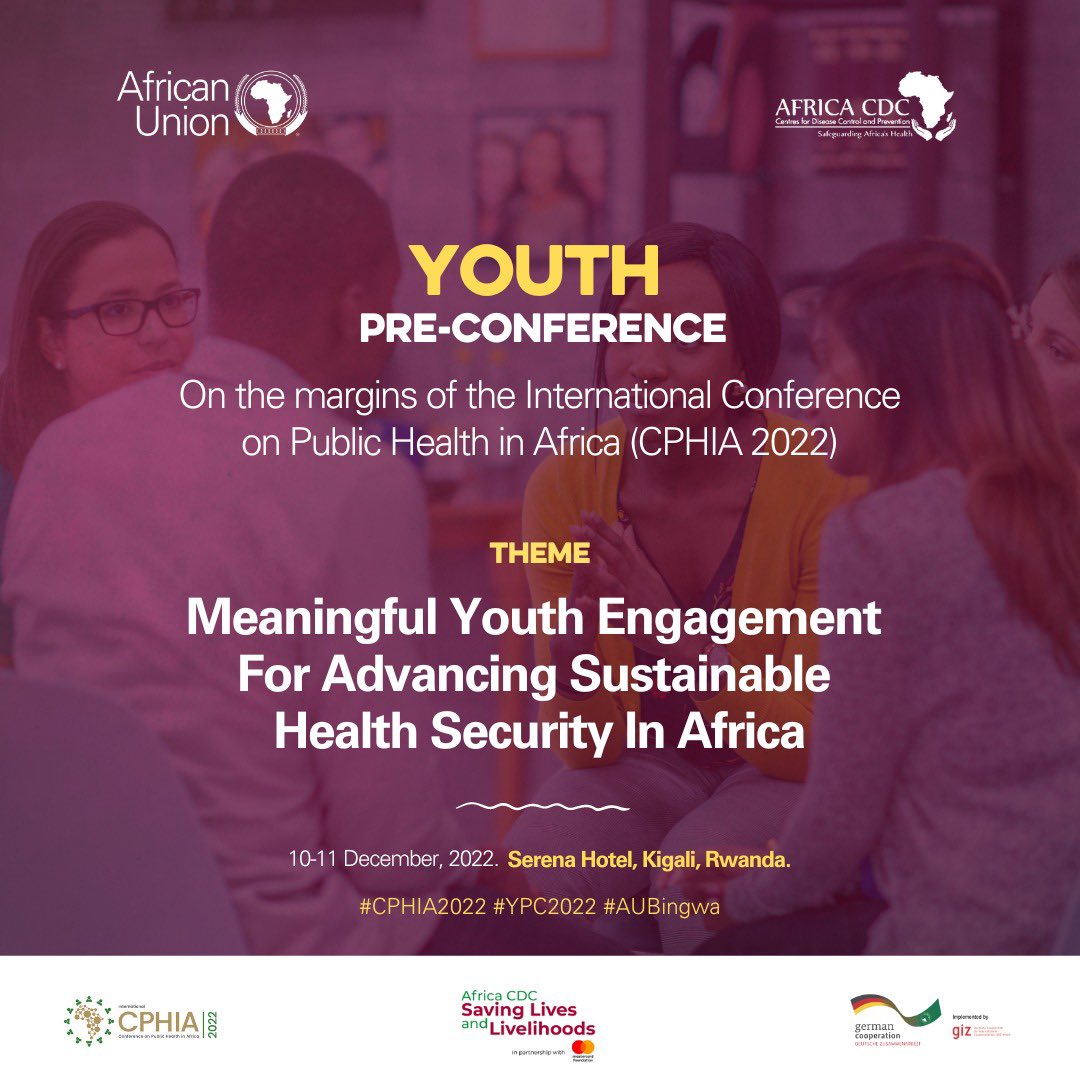 laktarr001's tweet photo. I welcome all of you African youth to the @AfricaCDC Youth Pre-Conference in Kigali. Come be part of Africa’s renaissance. @CPHIA_AfricaCDC @_AfricanUnion 
#NewPublicHealthOrder 
#Agenda2063 
#cphia2022 
#YPC2022 
#AUBingwa https://t.co/M56bhGJEHO
