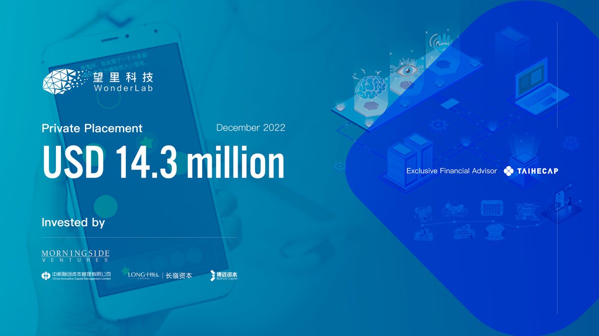 taihecap's tweet photo. WonderLab, a mental health digital therapeutics technology platform enterprise, recently completed a new round of financing worth about 100 million CNY ($14.3 million). Taihecap served as the exclusive financial advisor. https://t.co/Yo5yyHomIL