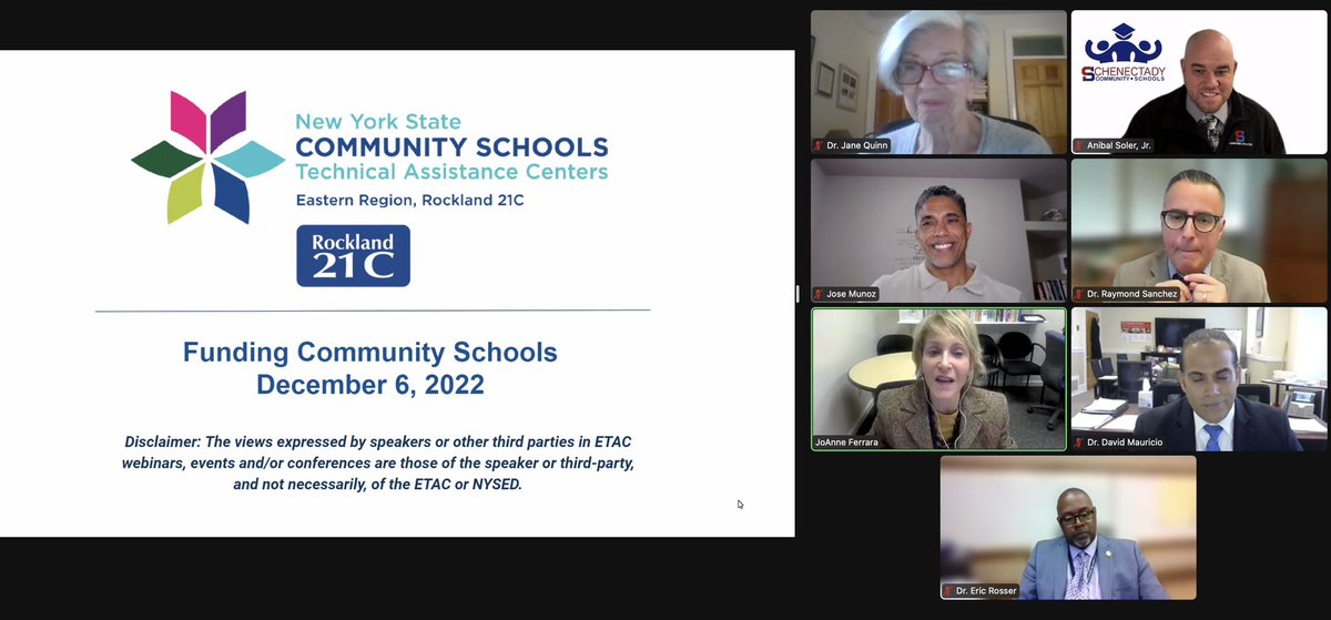 Thank you to everyone who joined us today to hear advice on how to fund community schools. Honored to learn from my colleagues and listen in awe as they drop some jewels of wisdom. #CommunitySchools <a href="/Munoz4Youth/">Jose Munoz</a> <a href="/DrMauricio/">Dr. David Mauricio</a> @OssiningSup <a href="/JoAnneFerrara/">JoAnne Ferrara</a> <a href="/ETACNYS/">NYSED Community Schools ETAC</a>