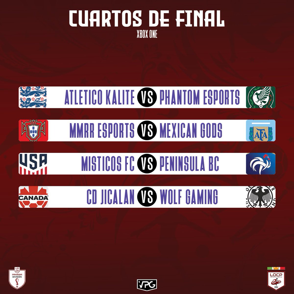OnlineClubes's tweet photo. 🏆⭐ LIGA ONLINE CLUBES PRO 🏆⭐
🏆⭐ FIFA WORLD CUP XBOX ONE 🏆⭐
🏆⭐ CUARTOS DE FINAL QATAR 🏆⭐

⚽ | LOCP VPG XBOX ONE | 🏆
⚽ | Cuartos de Final | 🏆

Comenzamos los Cuartos de Final la liga de Xbox One!! https://t.co/QMUdgaREkG