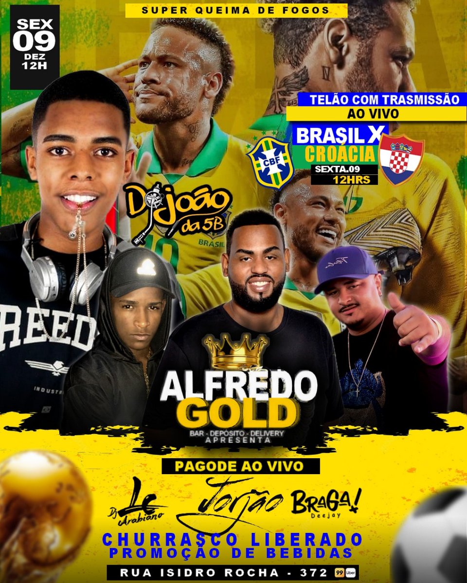 Sexta nao tem jeito , Pagode,  dj João da 5b , telão de Led , churrasco liberado , em relação ao churrasco só antes do jogo e após , na hora do jogo não irei fica assando não kkkkkk vamos torce juntos 🇧🇷🇧🇷🇧🇷🇧🇷  , e cerveja Gelada 🍻🍺🍻🍺