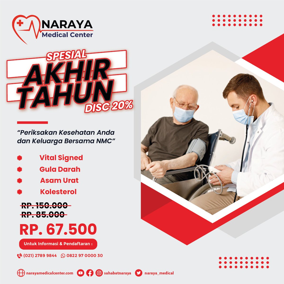 Dapatkan promo terbaru kami "Akhir Tahun", disc 20% . 

Jangan sampai terlambat! Yuk lakukan cek kesehatan anda di NMC karena #INVESTASIKESEHATAN sangatlah penting!

#tahunbaru 
#newyear 
#promo 
#mcu
#bigsale
#health
#nmc