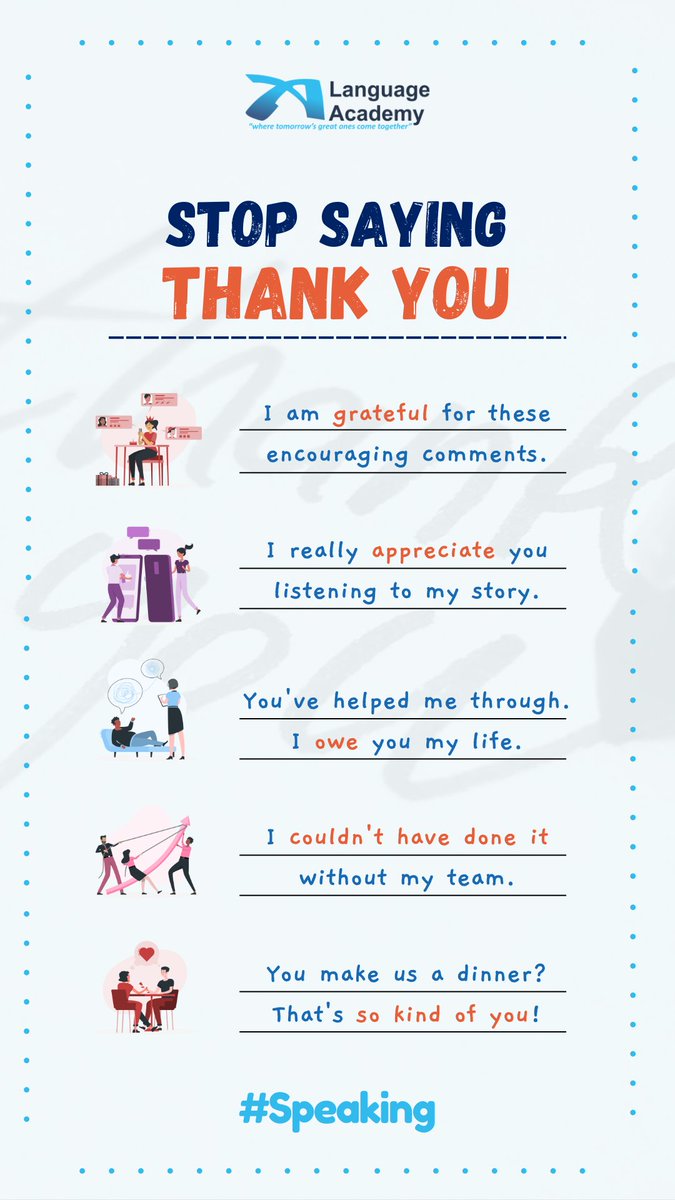LAofficial_twt's tweet photo. Cara lain mengatakan "Thank you" atau other ways to say "Thank you"
Yuk coba ganti "Thank you" dengan kata-kata berikut ini!
#SpeakingWithLA #Otherwaystosay https://t.co/gARL1bPykG