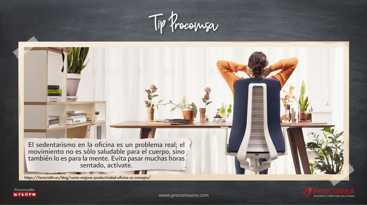 ProcomsaMX's tweet photo. El movimiento no solo es saludable para el cuerpo, sino que también lo es para la mente 🍃

#ProcomsaMx #BusinessFurnitureSolutions #office #cowork #job #homeoffice https://t.co/EVlJKYc5C8