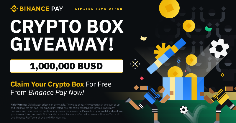 binance's tweet photo. #Binance Pay Crypto Box Giveaway: 1,000,000 #BUSD up for grabs!