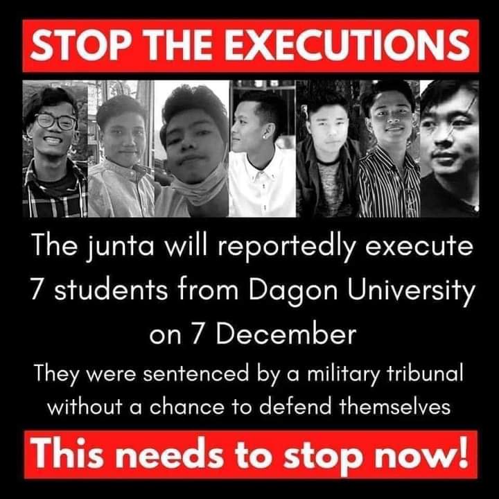 AungNbsa's tweet photo. 🚨🚨🚨 Myanmar has been turned into a slaughter ground !
#StopExecutingOurStudents
#StopExecutingOurFriends
#FailedLaw
#MyanmarUnderDeathPenalty
#WeAreUnderDeathPenalty
#HowManyDeadBodyNeedForUNtoTakeAction
#WhatsHappeningInMyanmar
@UN @UN_HRC @hrw @ASEAN @POTUS @SecBlinken https://t.co/8Vr8gm9FaI