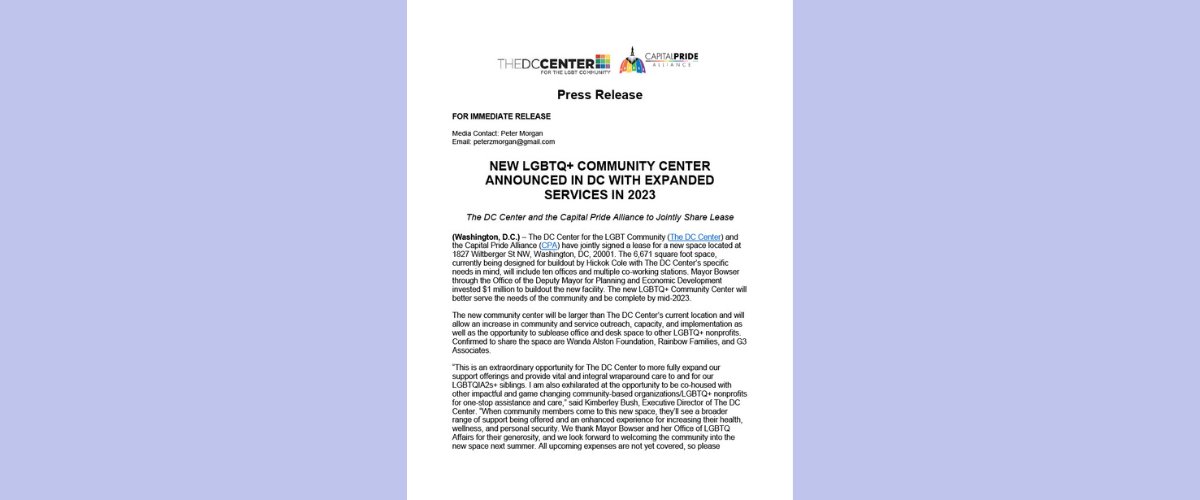 centeraging's tweet image. We’re so excited to share the big news!!!

We Are Moving!!!

Read about our new location in our press release w/ @CapitalPrideDC

thedccenter.org/wp-content/upl…

S/O to @MayorBowser @DMPEDDC @falcicchio  @falcicchio @DCLGBTQ Mayor's Office of LGBTQ Affairs  thank you for your support!