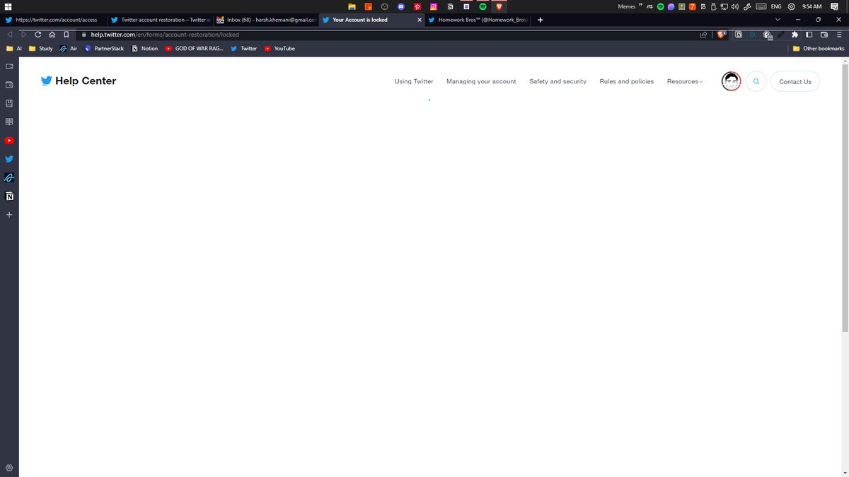Homework_Bros's tweet photo. @TwitterSupport @Twitter Please unlock @harshitkhemani's account. It's stuck on the loading screen. https://t.co/PnX86XCwwC