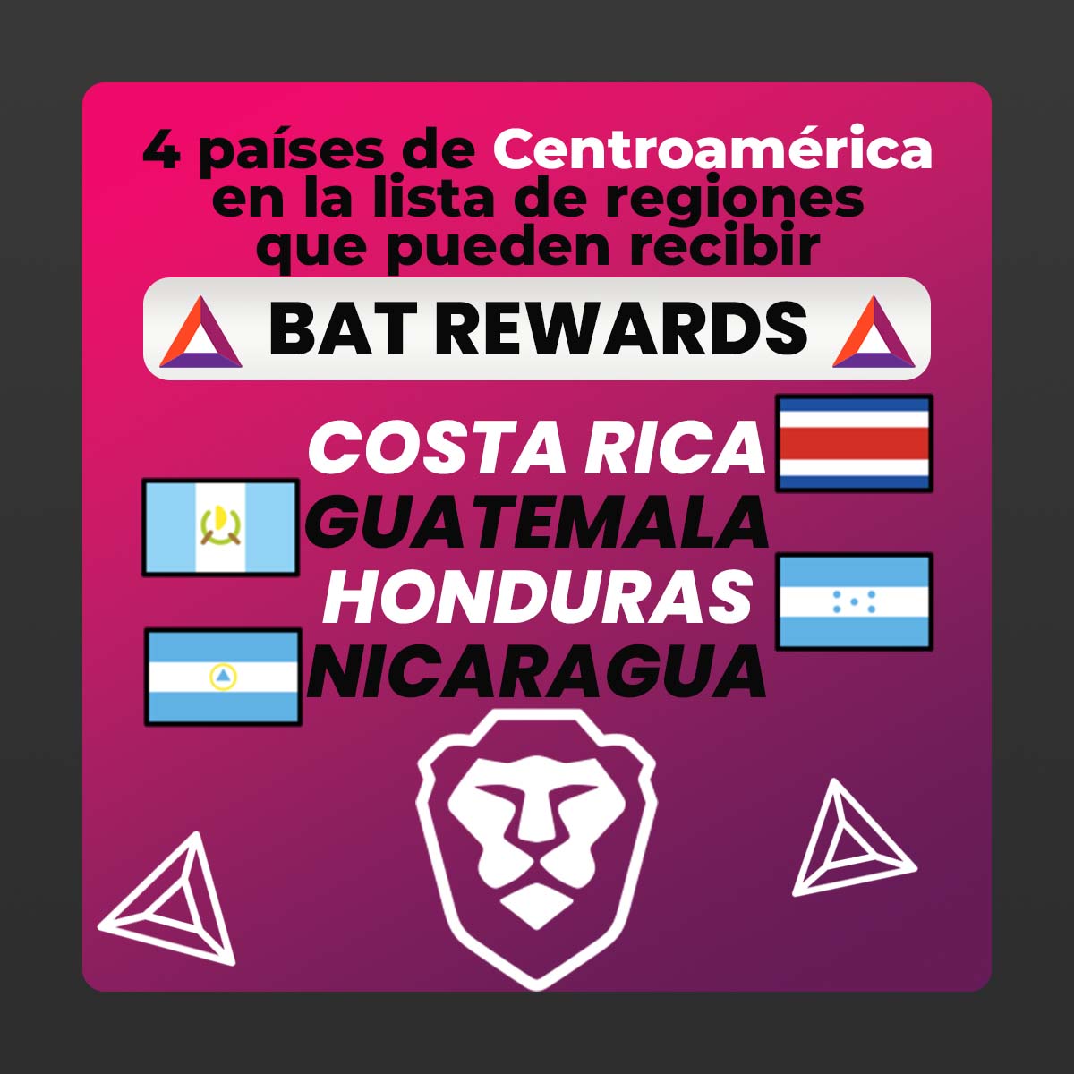 BAT_Honduras's tweet photo. buenísimo inicio de mes!🦁 ✋🏼⟁🤚🏼 puedes ver en que otros paises estan disponibles los #BATRewards en el enlace abajo ⤵ $BAT #brave https://t.co/4BdoY3KKcF