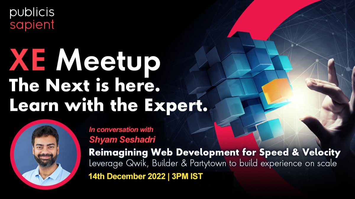 The eXperience Engineering team @ PS is thrilled to be hosting @Shyam Seshadri for a conversation on Builder.io, Qwik & Partytown and how it's helping improve web development. Join us - RSVP now... meetup.com/experience-eng…