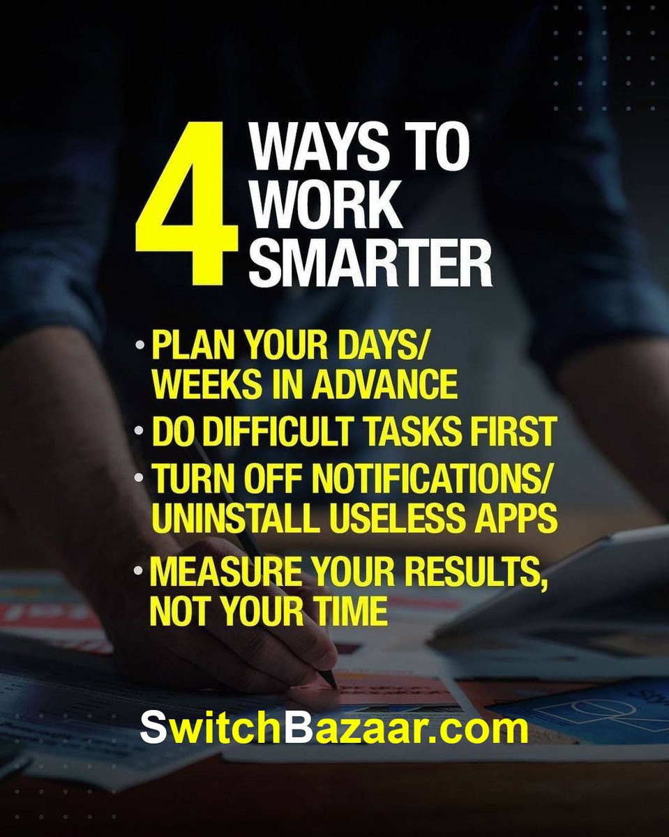 switchbazaar's tweet image. Four ways to work smarter
#switchbazaar #electrical #b2b #marketplace #startup
#motivationalquote #motivationoftheday #motivation #motivationalquotes #motivate #motivationalwords #successquotes #successmindset #positivevibes #positivemindset #positivethinking #positivethoughts