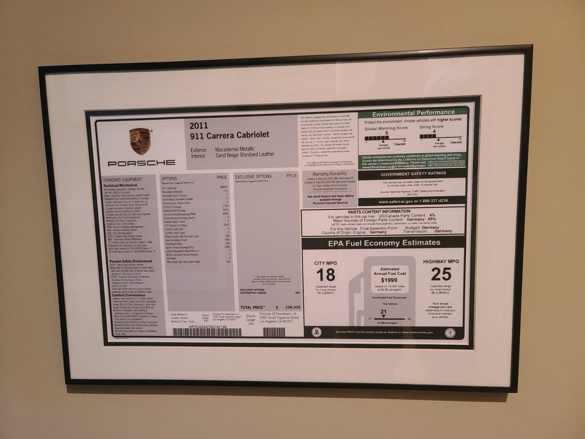 StuttgartStudio's tweet image. Here's something cool: a 2011 Porsche 911 Cabriolet in Macademia Metallic with the Cocoa brown canvas top.  Dare to be different!  Enjoy the framed print! #windowsticker #monroney #911cabriolet #macademia #thereisnosubstitute #germany #rearengine #watercooled