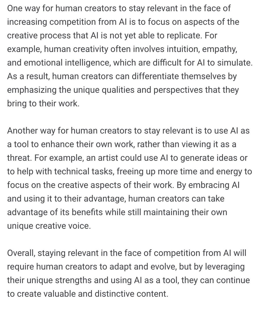 KensoGato's tweet photo. “How to stay relevant?” Advice given by Ai to artists and creators. #OpenAI #ChatGPT #artists #generativeart https://t.co/3Q2fc08K5T