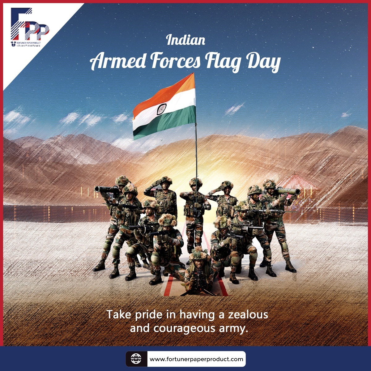 ProductPaper's tweet photo. Let us celebrate the occasion of Indian Armed Forces Flag Day by being thankful for our armed forces for everything. Happy Indian Armed Forces Flag Day.
.
.
#fortunerpaperproduct #armedforcesflagday #indianarmy #india #army #indianairforce #indiannavy #indian #bsf #crpf #airforce https://t.co/aR3e3riZsV