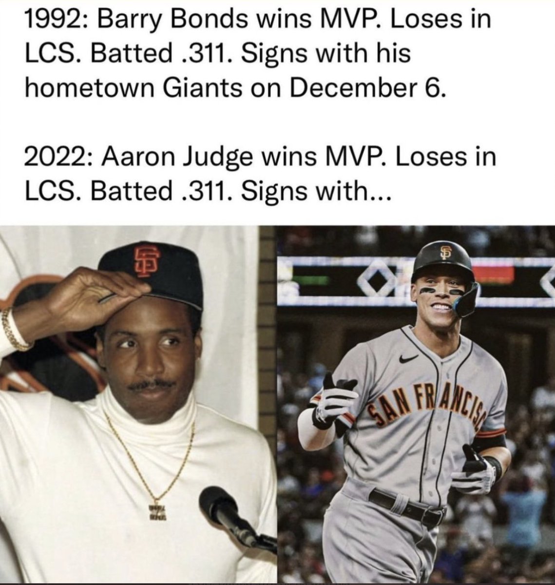 dupestah's tweet photo. @TheJudge44 come home, we need you back in your hometown. Finish the sentence. #SFGiants #judgewatch #JudgeToSF https://t.co/BZJFvbi2rY