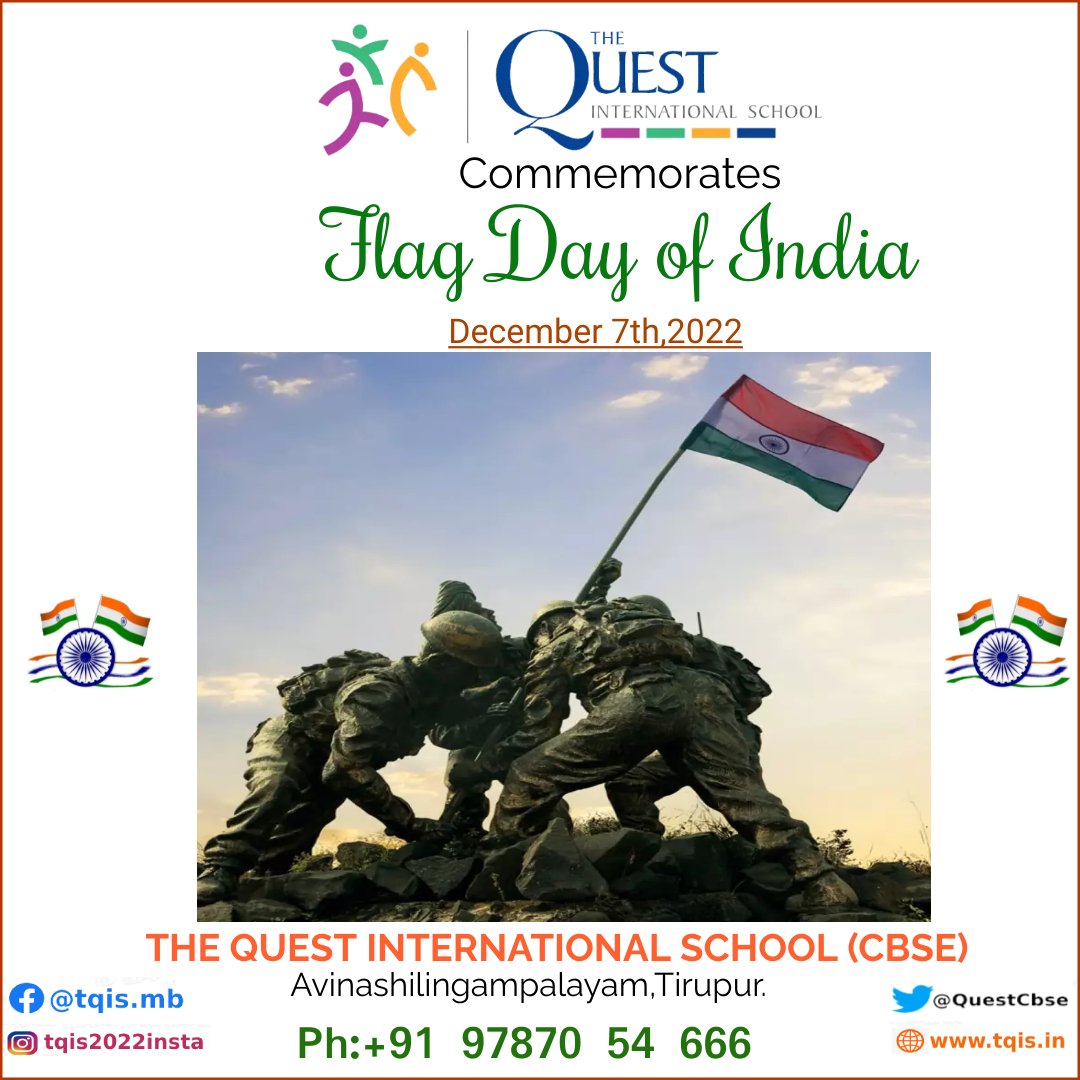 QuestCbse's tweet photo. #TheQuestInternationalSchool #commerates #indianflagday #ArmedForcesDay #CBSE  #AdmissionsOpen2022_23 #PreKG #LKG #UKG #BestSchoolsInTirupur #ActivityBasedLearning #TechnologyBasedLearning #Avinashilingampalayam #Avinashi #Contact9787054666 #TQIS https://t.co/G6PQqhTaqV