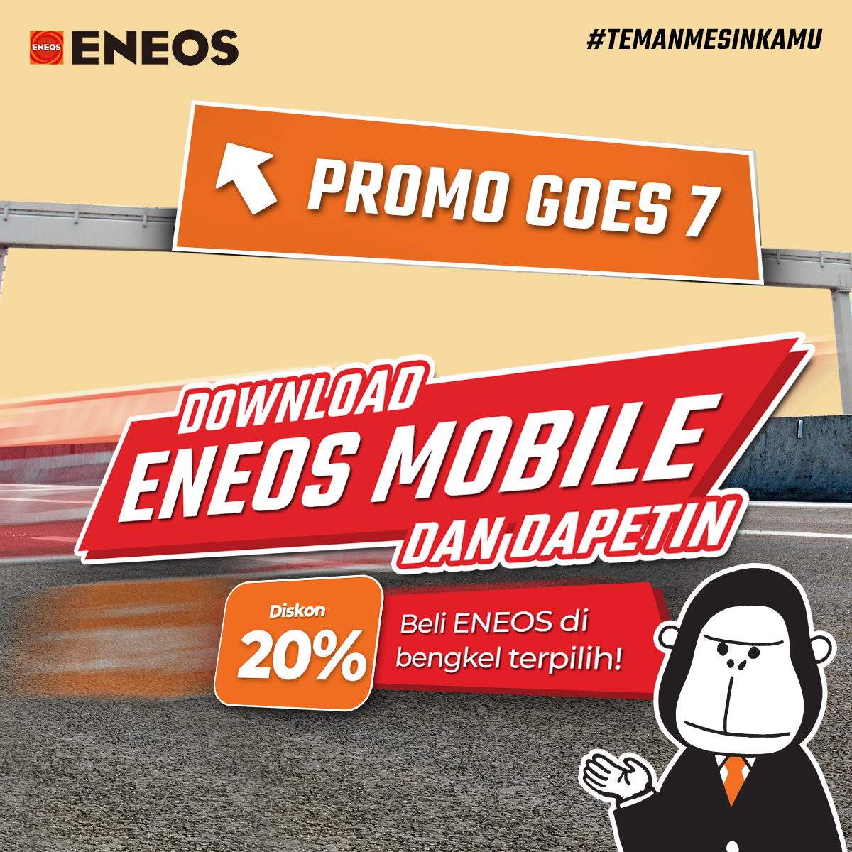Tanggal 7 udah pasti jadwalnya GOES7, Sob! Jangan lupa datengin bengkel pilihan ENEOS bulan ini buat klaim diskon ganti oli 20%. Jangan lupa download ENEOS Mobile buat klaim diskonnya di bengkel terpilih. Yuks download sekarang dan ajak teman kamu ikutan juga ya! #ENEOSGOES7
